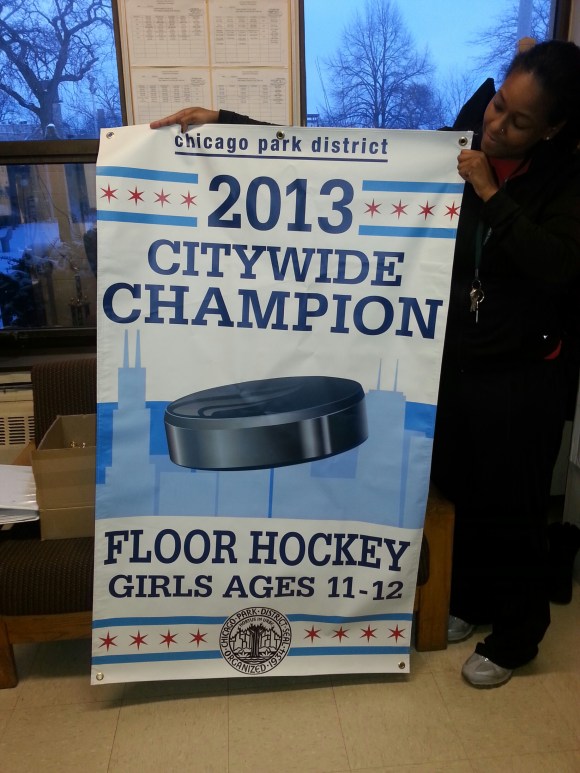 Girls floor hockey team, ages 11-12, wins city championship